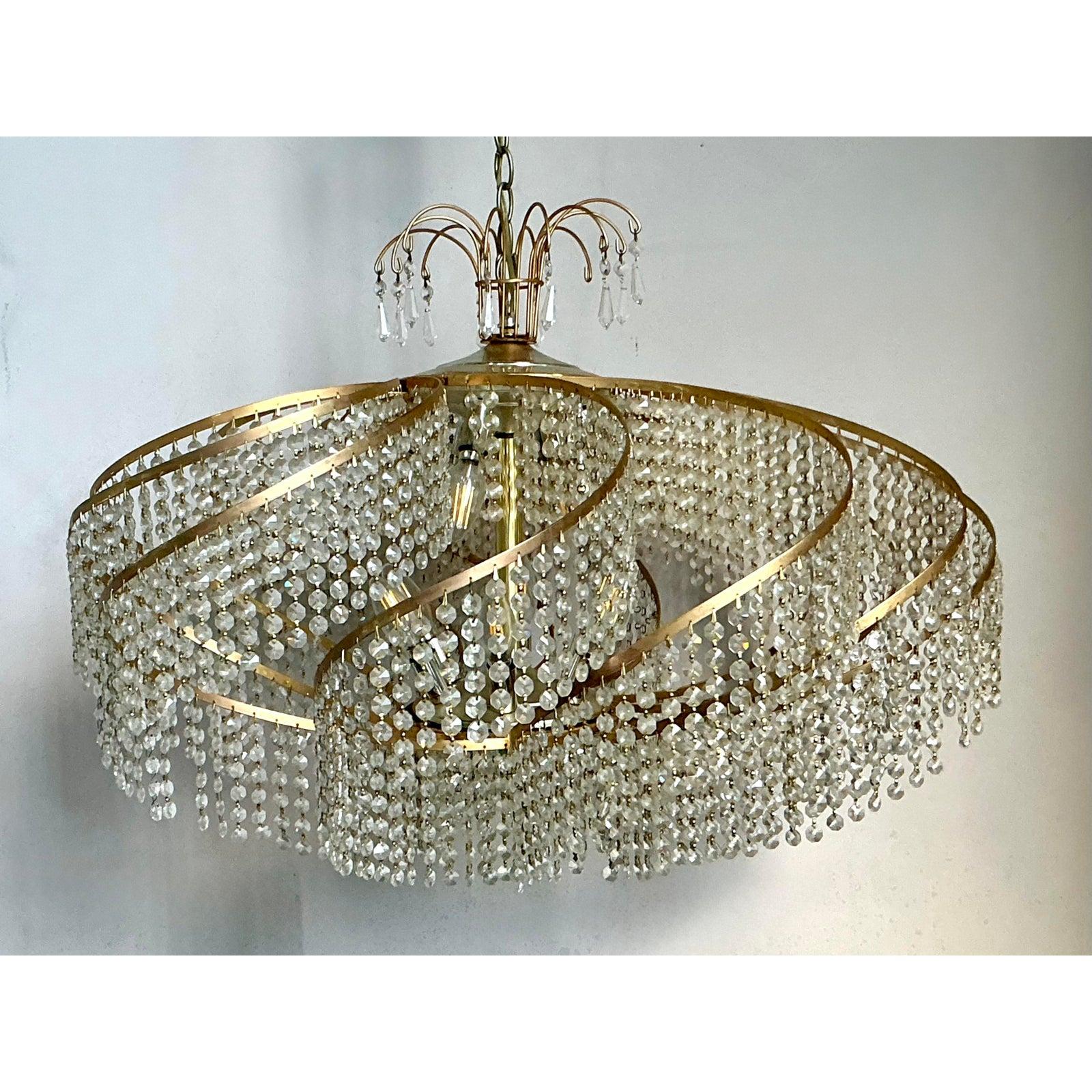 Lampadario a vortice in cristallo belga Vintage Regency in vendita 4
