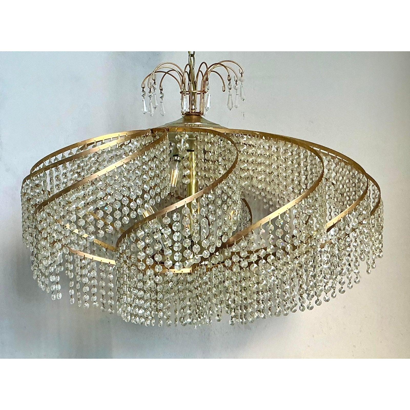 Belga Lampadario a vortice in cristallo belga Vintage Regency in vendita