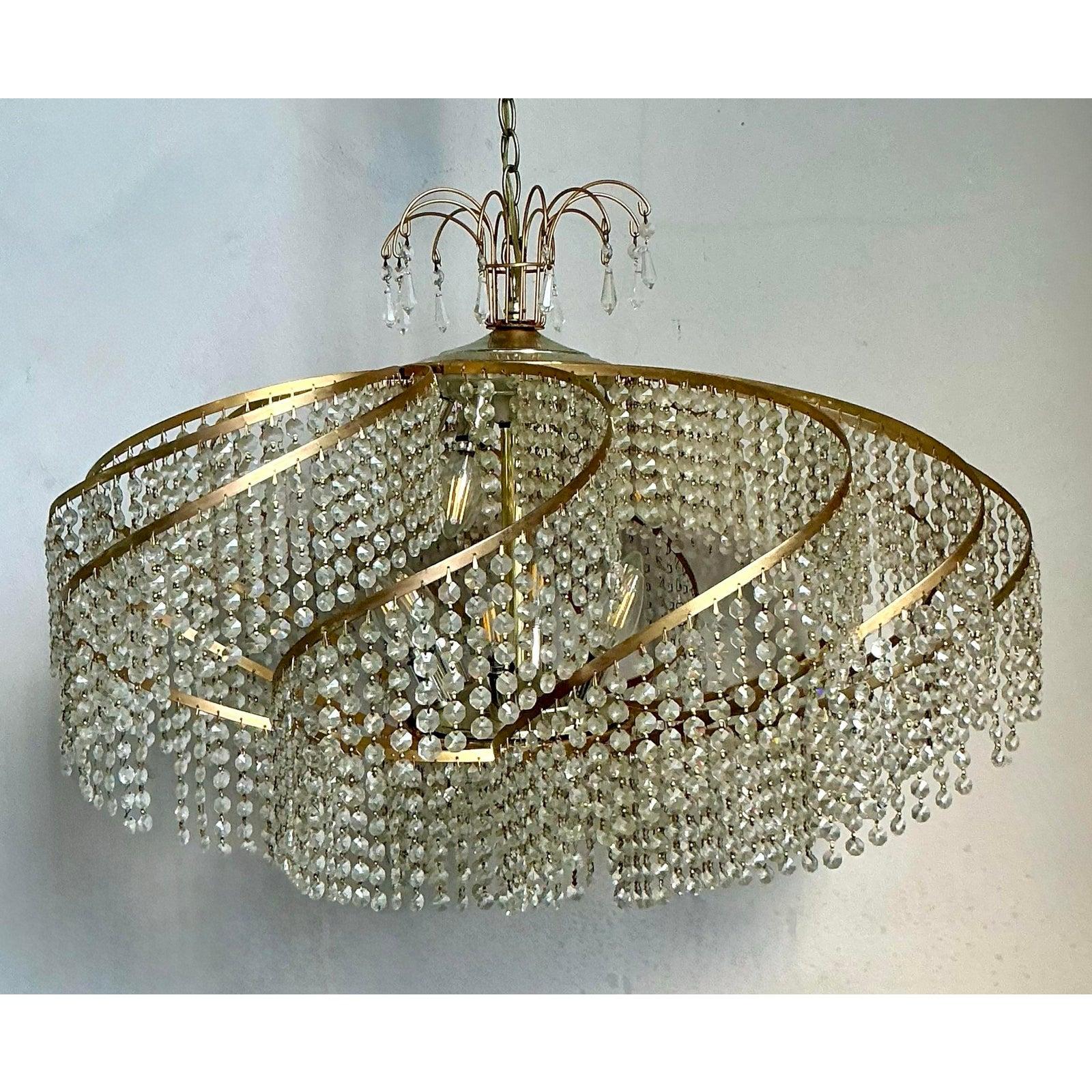 Lampadario a vortice in cristallo belga Vintage Regency in vendita 1