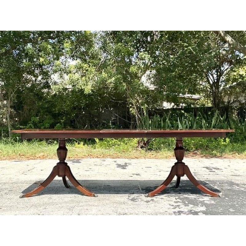 20th Century Vintage Regency Birdseye Extendable Duncan Phyfe Dining Table For Sale