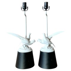 Vintage Regency Bisque Porcelain Bird Lamps - A Pair