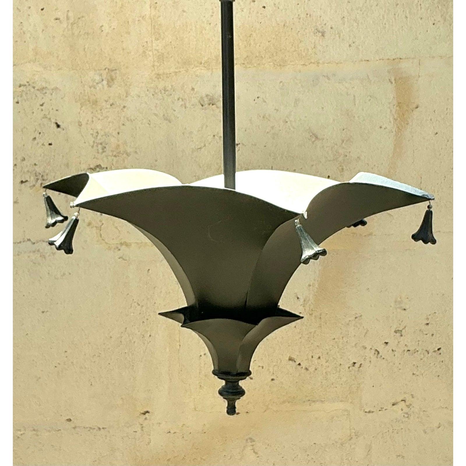 Chinoiserie Vintage Regency Black Pagoda Pendant Lamp For Sale