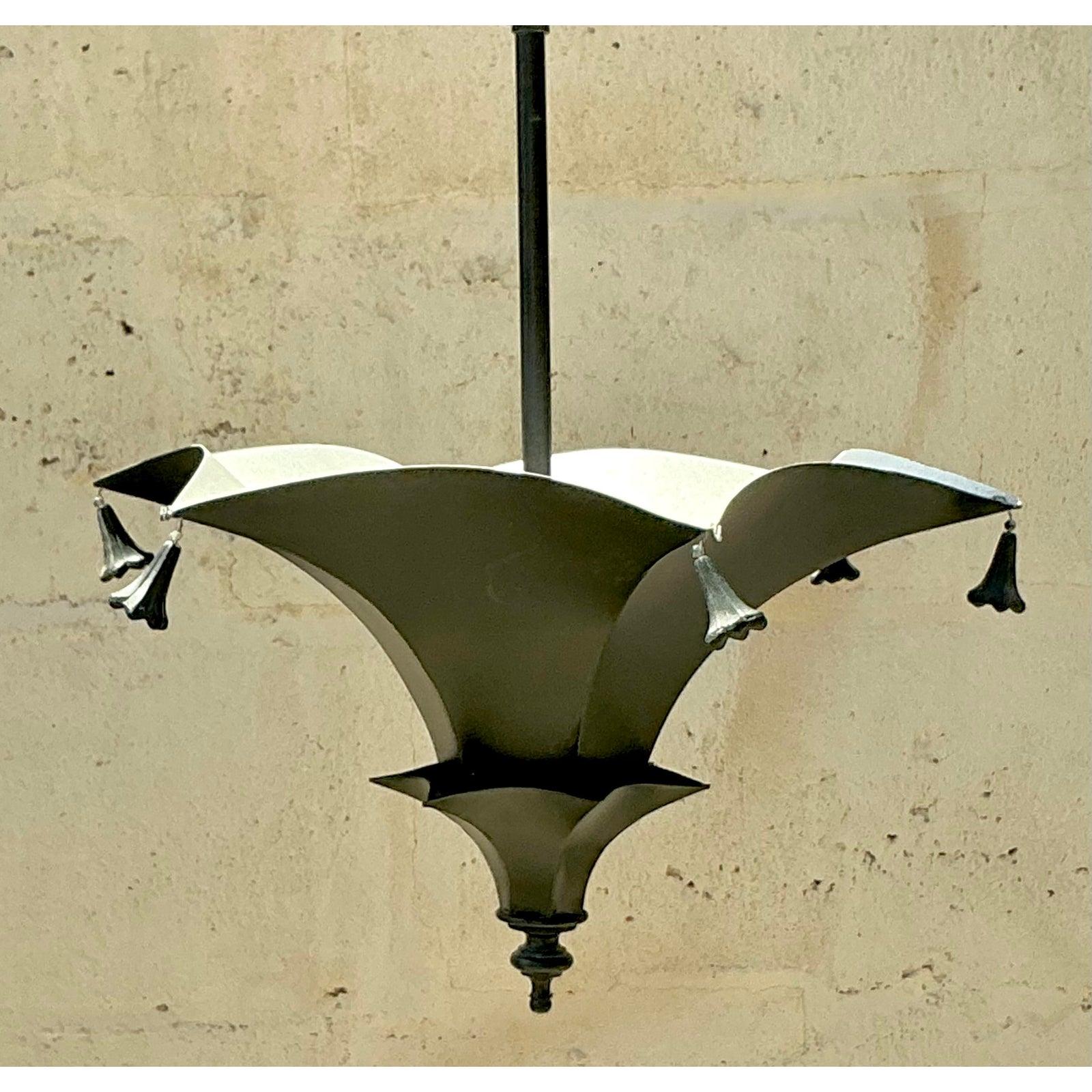 American Vintage Regency Black Pagoda Pendant Lamp For Sale