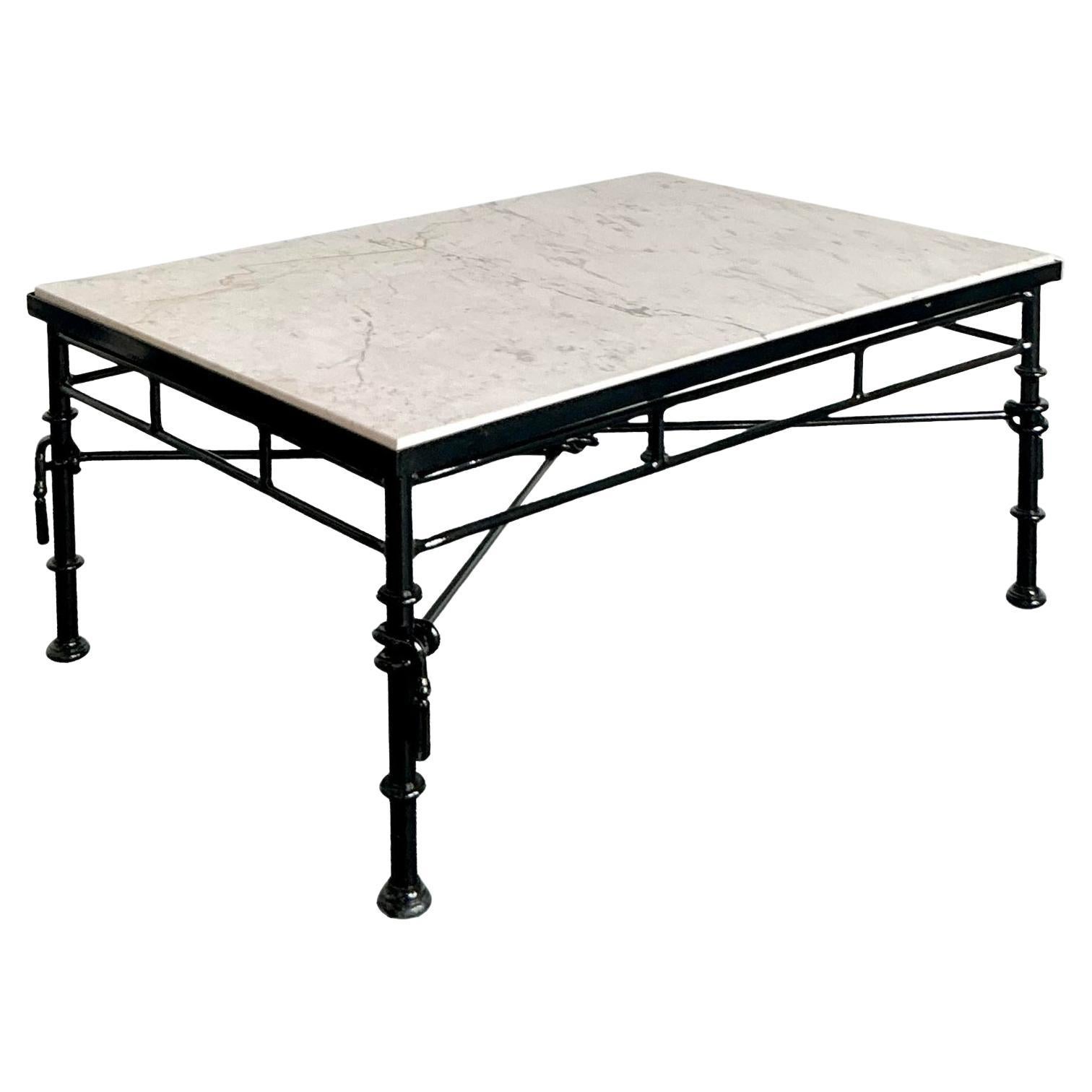 Vintage Regency Black Wrought Iron Coffee Table For Sale