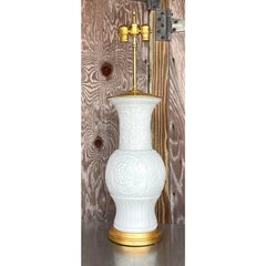 Lampe en céramique émaillée Blanc de Chine Vintage Regency