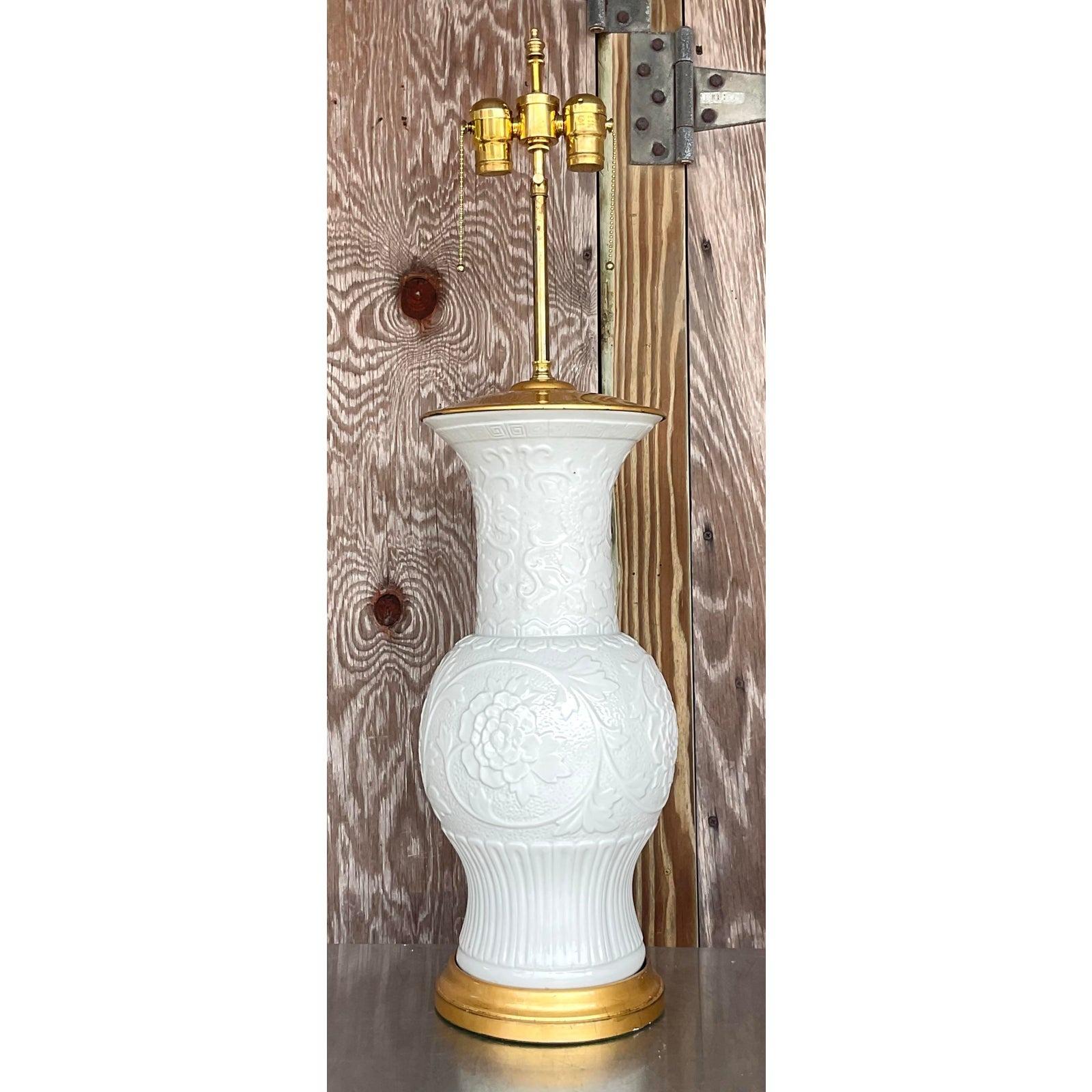 North American Vintage Regency Blanc De Chine Glazed Ceramic Lamp For Sale