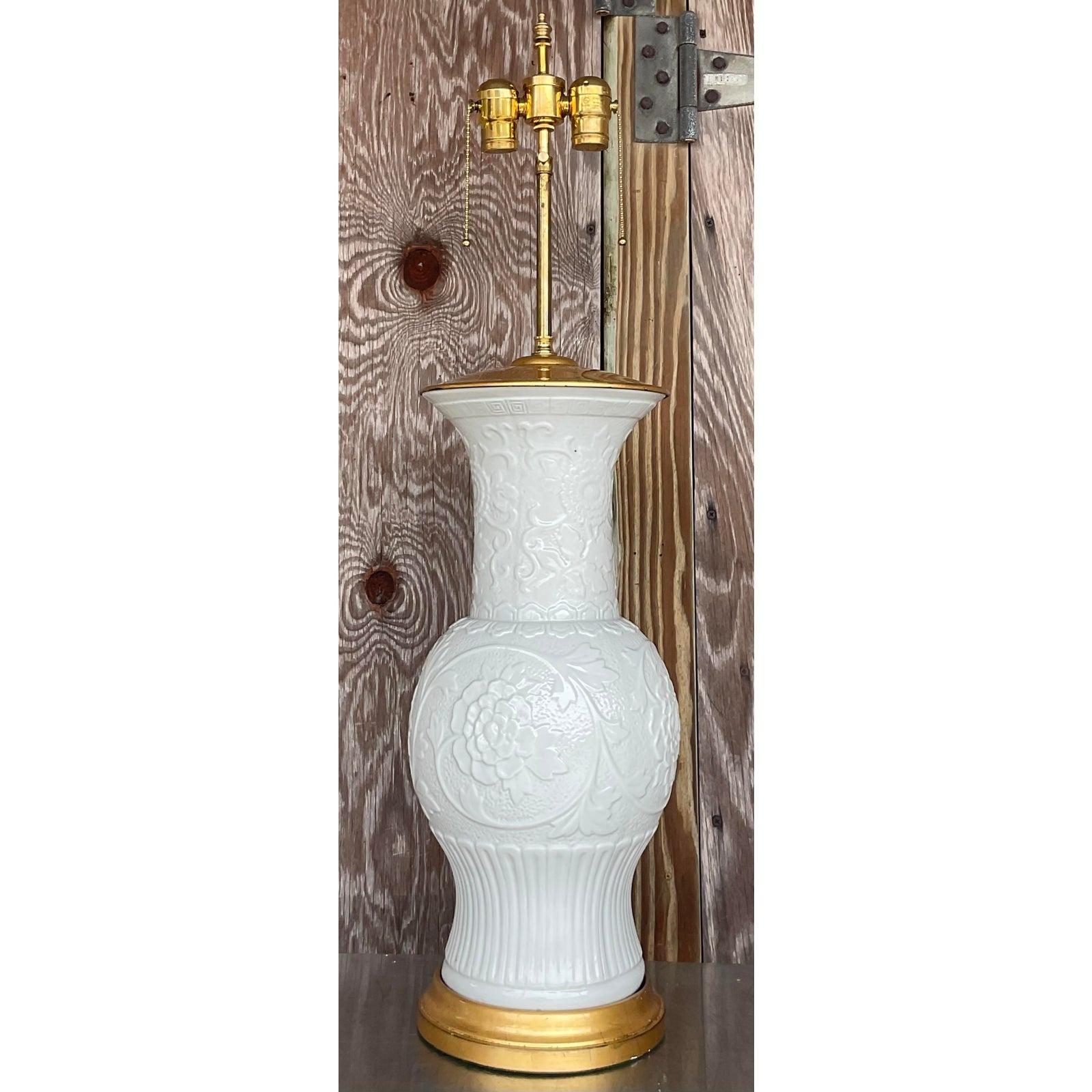 Vintage Regency Blanc De Chine Glazed Ceramic Lamp In Good Condition For Sale In west palm beach, FL