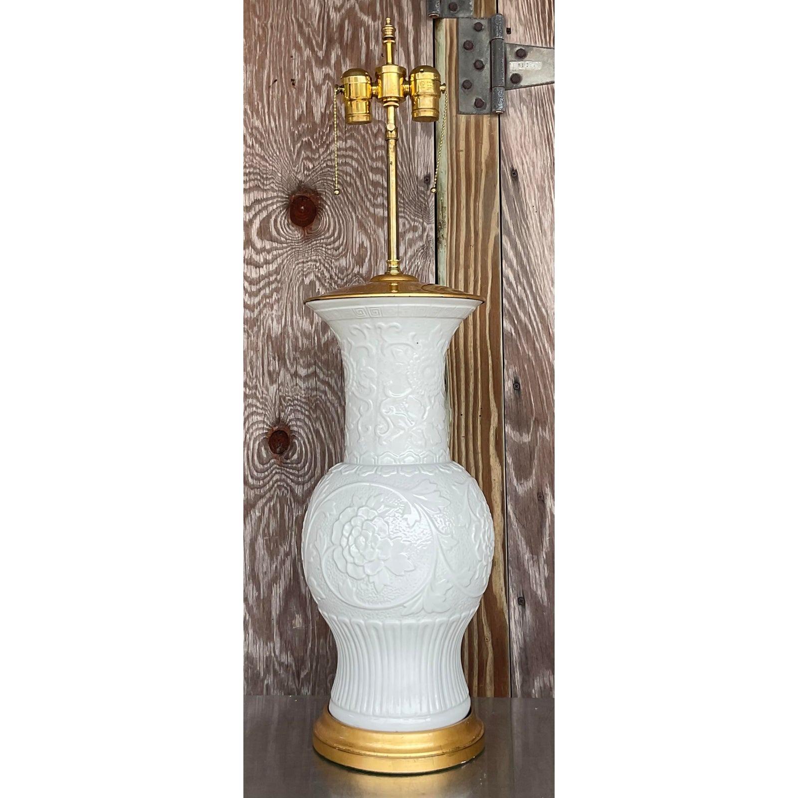 20th Century Vintage Regency Blanc De Chine Glazed Ceramic Lamp For Sale