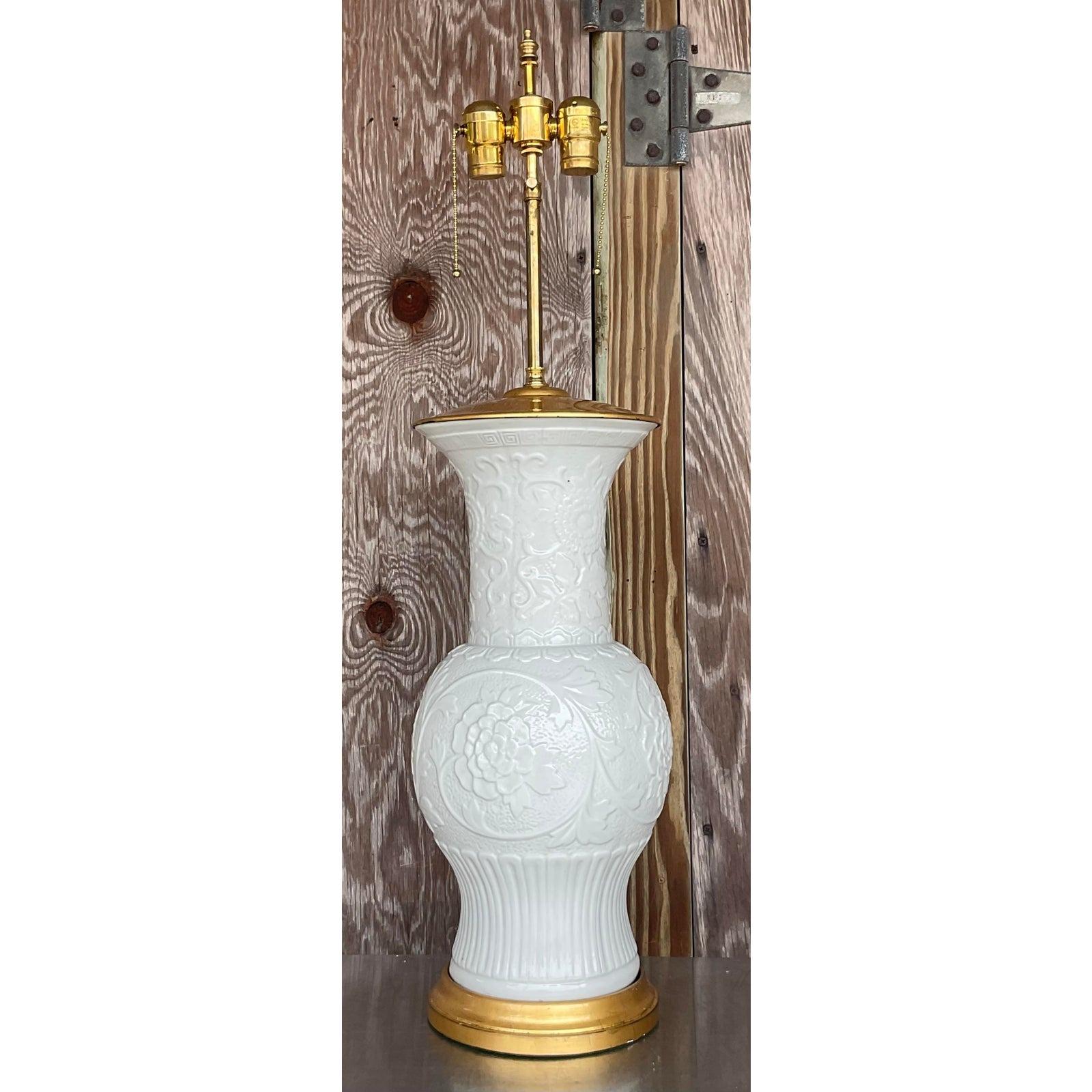 Vintage Regency Blanc De Chine Glazed Ceramic Lamp For Sale 1