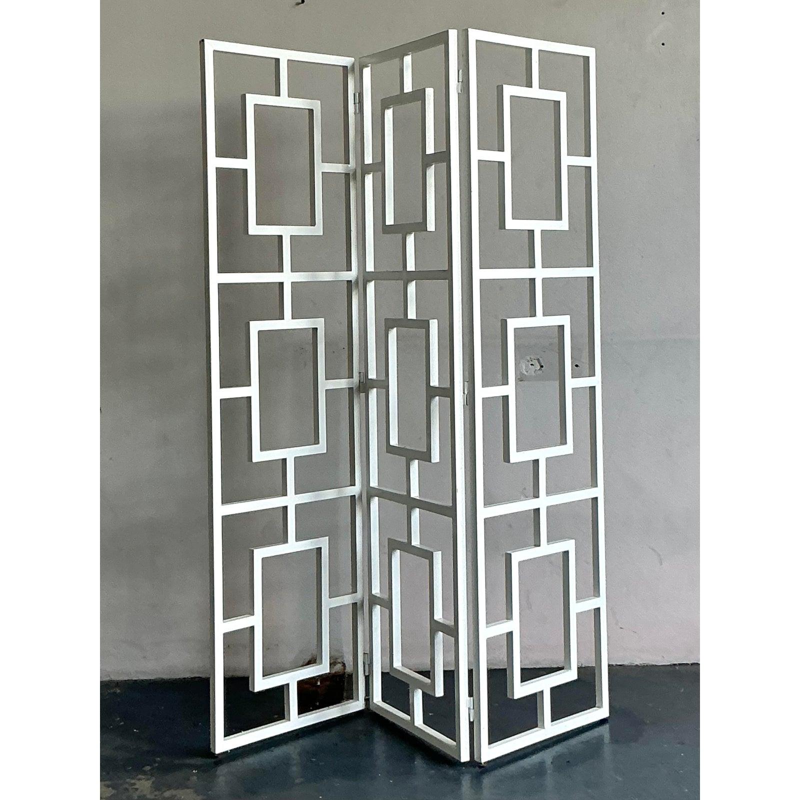 Modern Vintage Regency Block Folding Screen For Sale