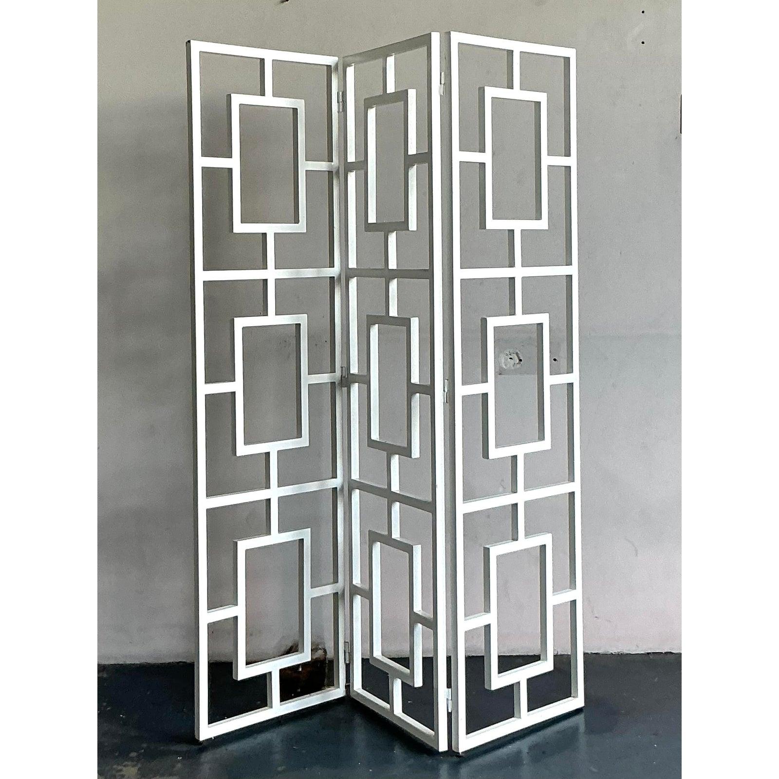 American Vintage Regency Block Folding Screen For Sale