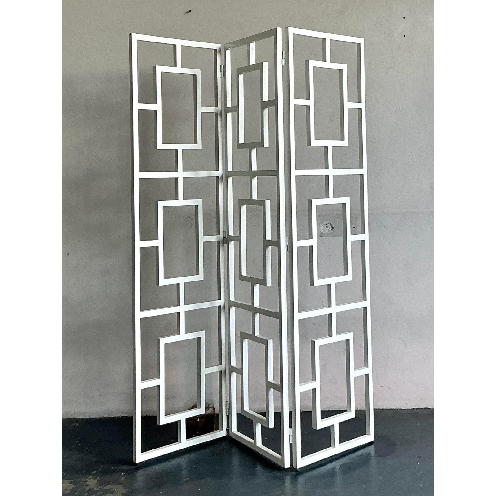 20th Century Vintage Regency Block Folding Screen For Sale