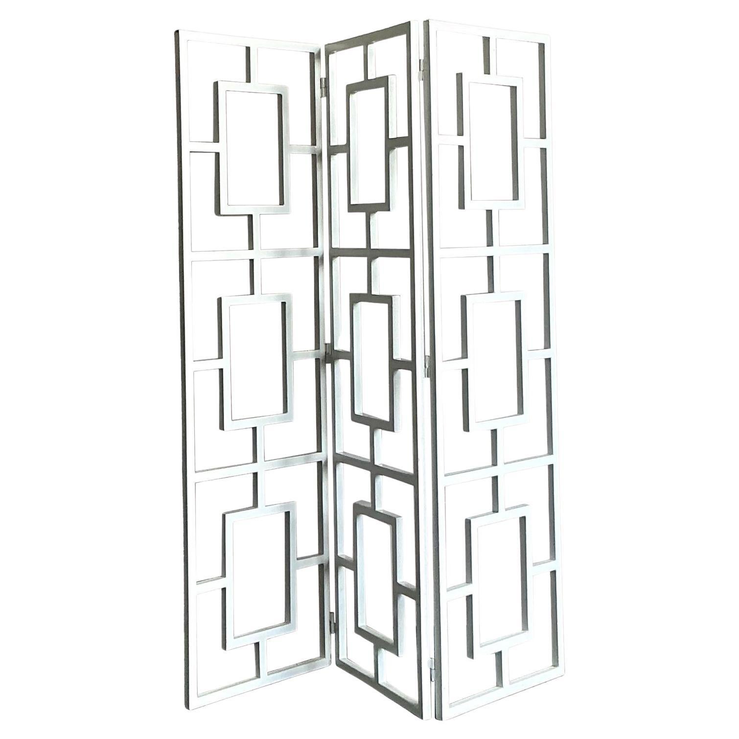 Vintage Regency Block Folding Screen For Sale
