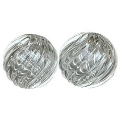 Vintage Regency Blown Glass Swirl Sphere - A Pair
