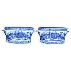 Vintage Regency Blue and White Cache Pots - A Pair