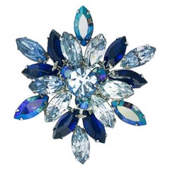 Retro Regency Blue Crystal Starburst Brooch 1950s