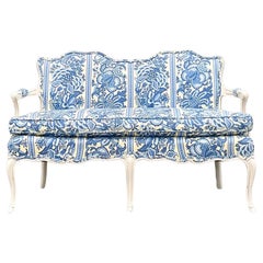 Vintage Regency Blue Floral Settee