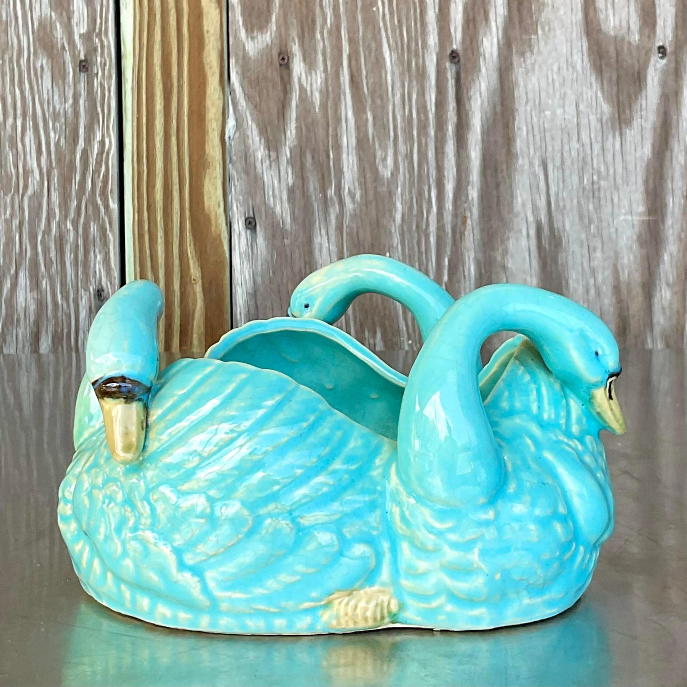 Vintage Regency Blue Swan Centerpiece Bowl For Sale 1