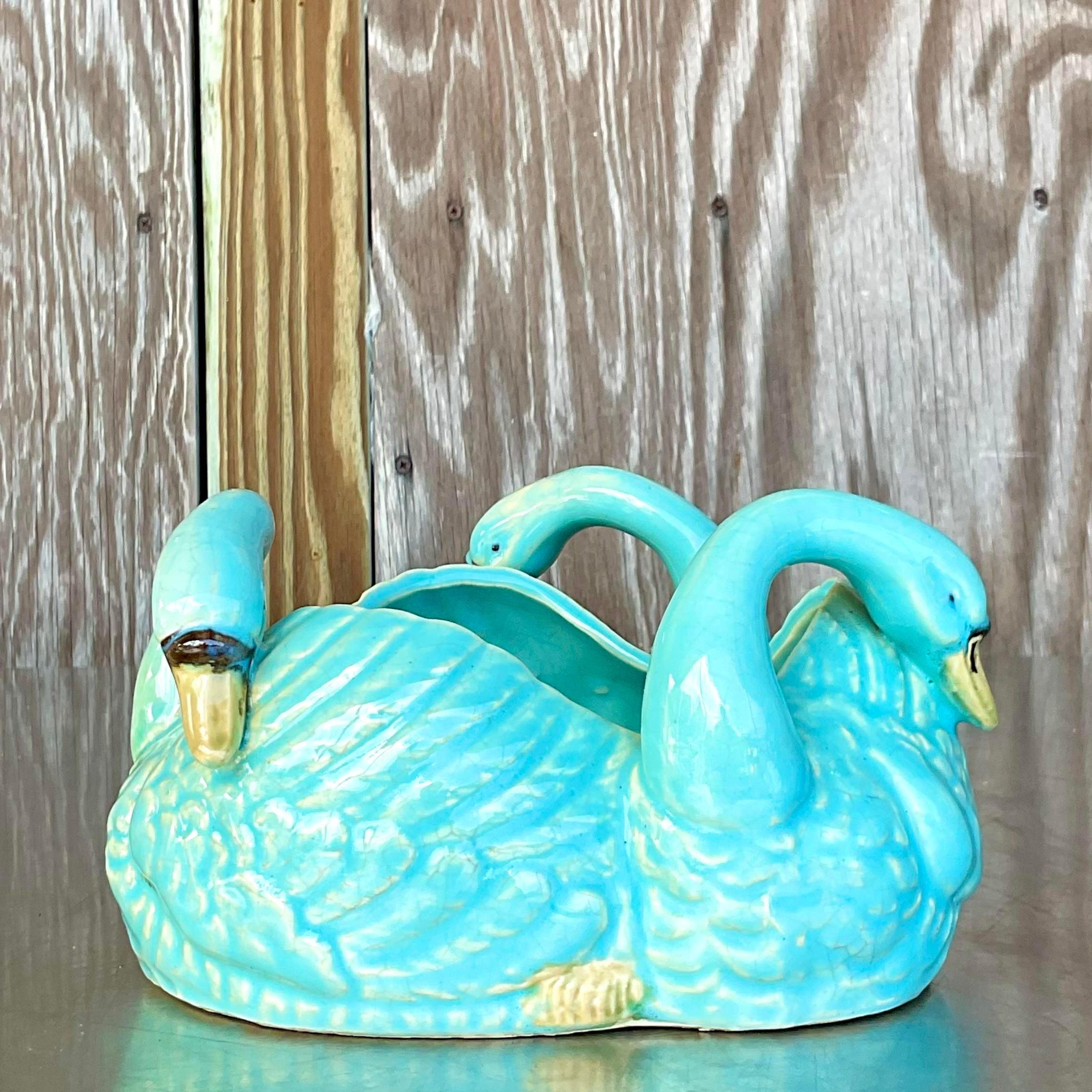 Vintage Regency Blue Swan Centerpiece Bowl For Sale 2