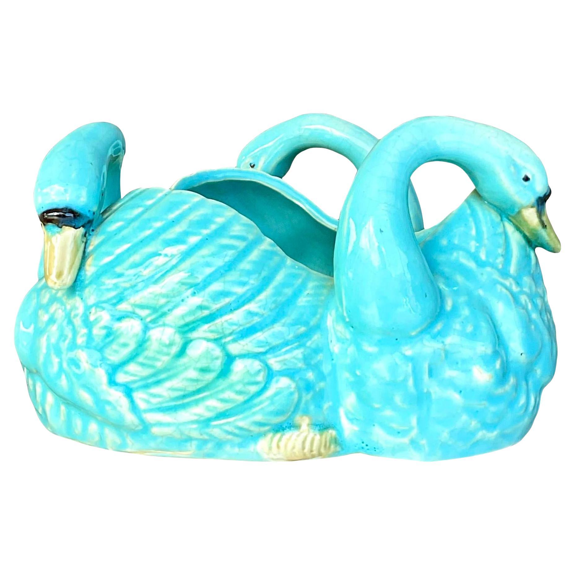 Vintage Regency Blue Swan Tafelaufsatz Schale