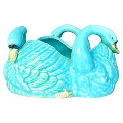 Retro Regency Blue Swan Centerpiece Bowl