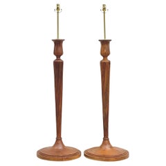 Vintage Regency Boho Candlestick Wood Floor Lamps - a Pair