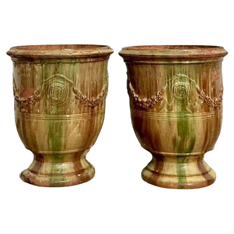 Paire de pots à glaçure Boisette Anduze XL Vintage Regency