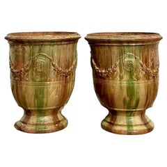 Vintage Regency Boisette Anduze XL Drip Glaze Jars - a Pair