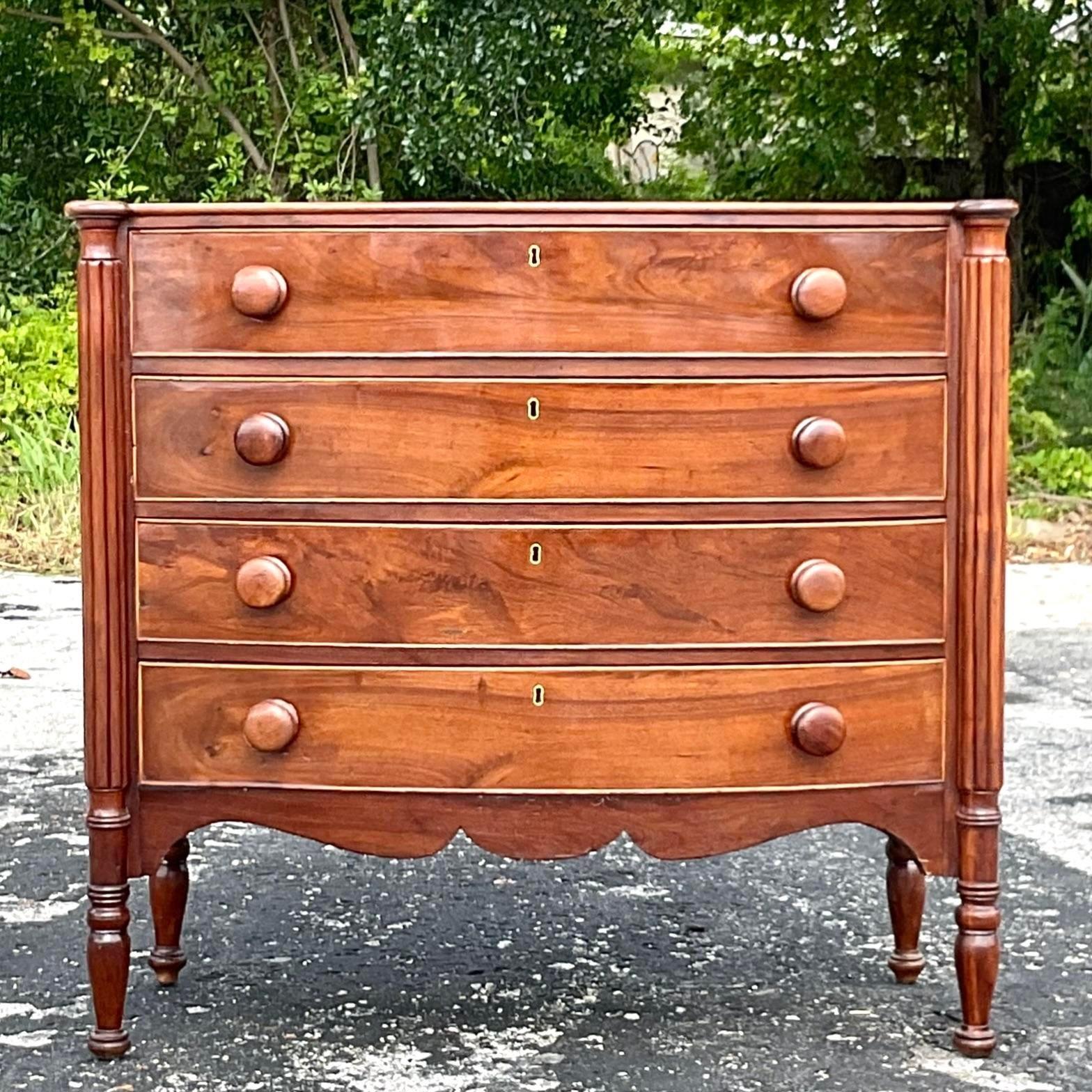 British Vintage Regency Bow Front English Mahogany Chest of Drawers For Sale