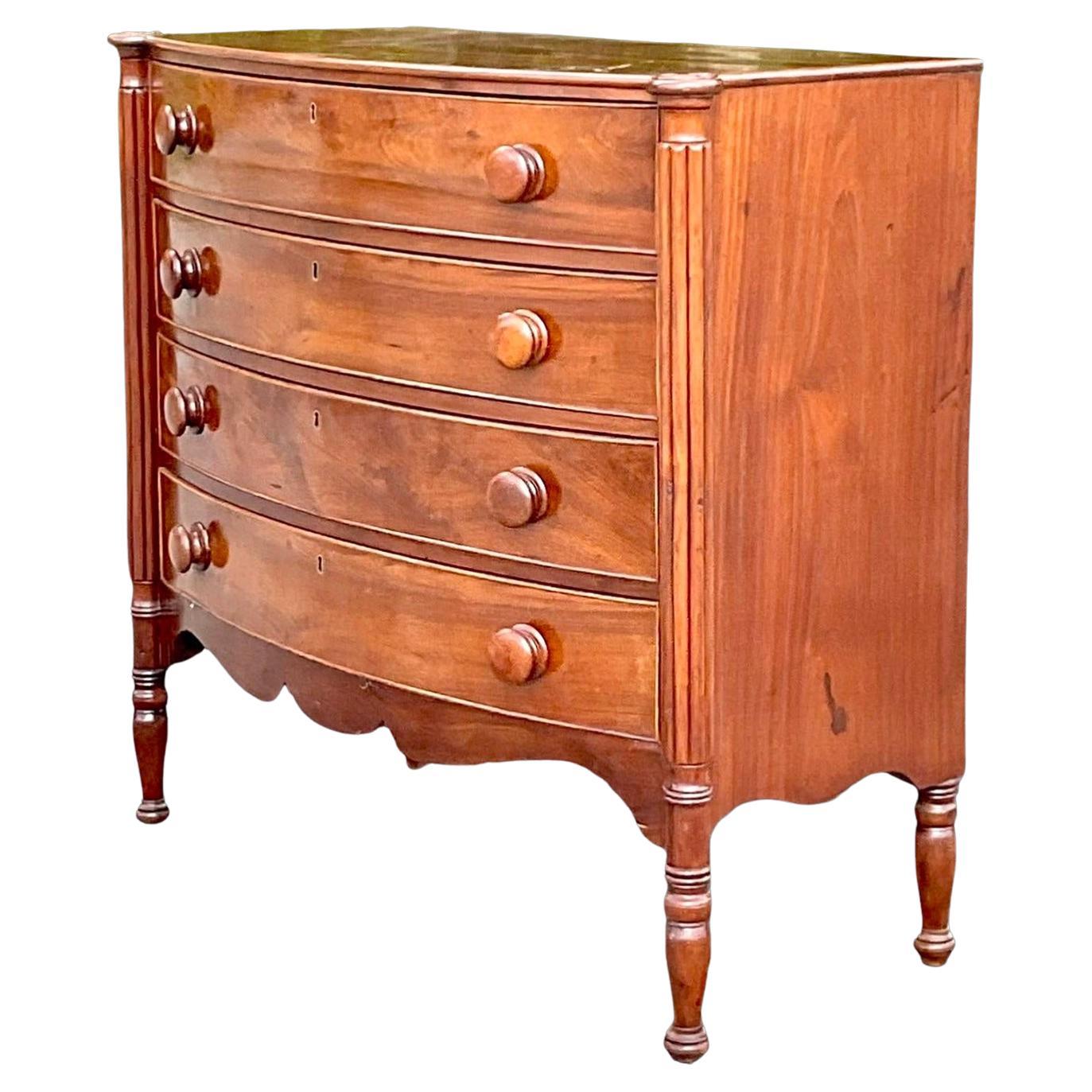 Vintage Regency Bow Front English Mahogany Chest of Drawers For Sale