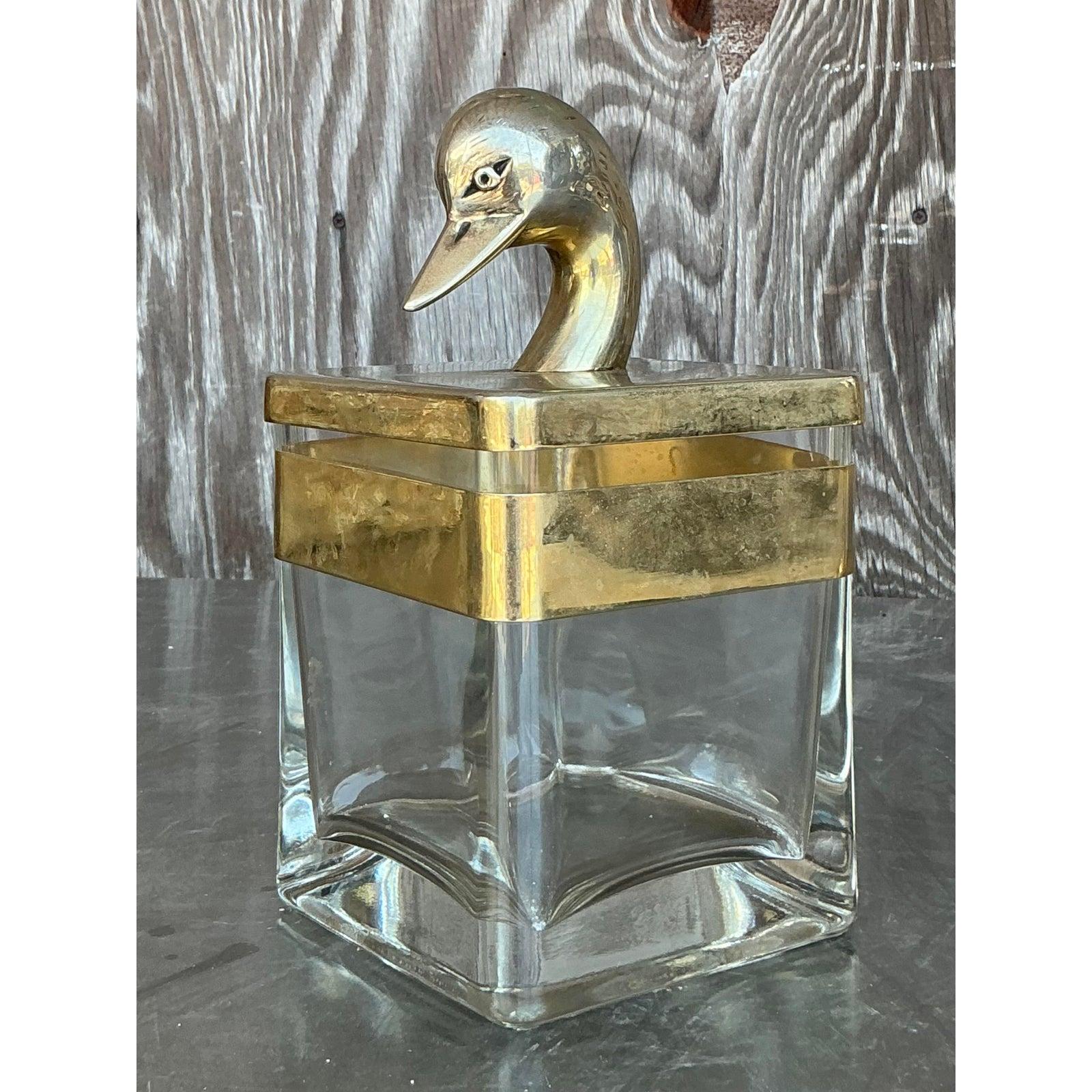 Americano Canestro d'ottone e vetro vintage Regency in vendita