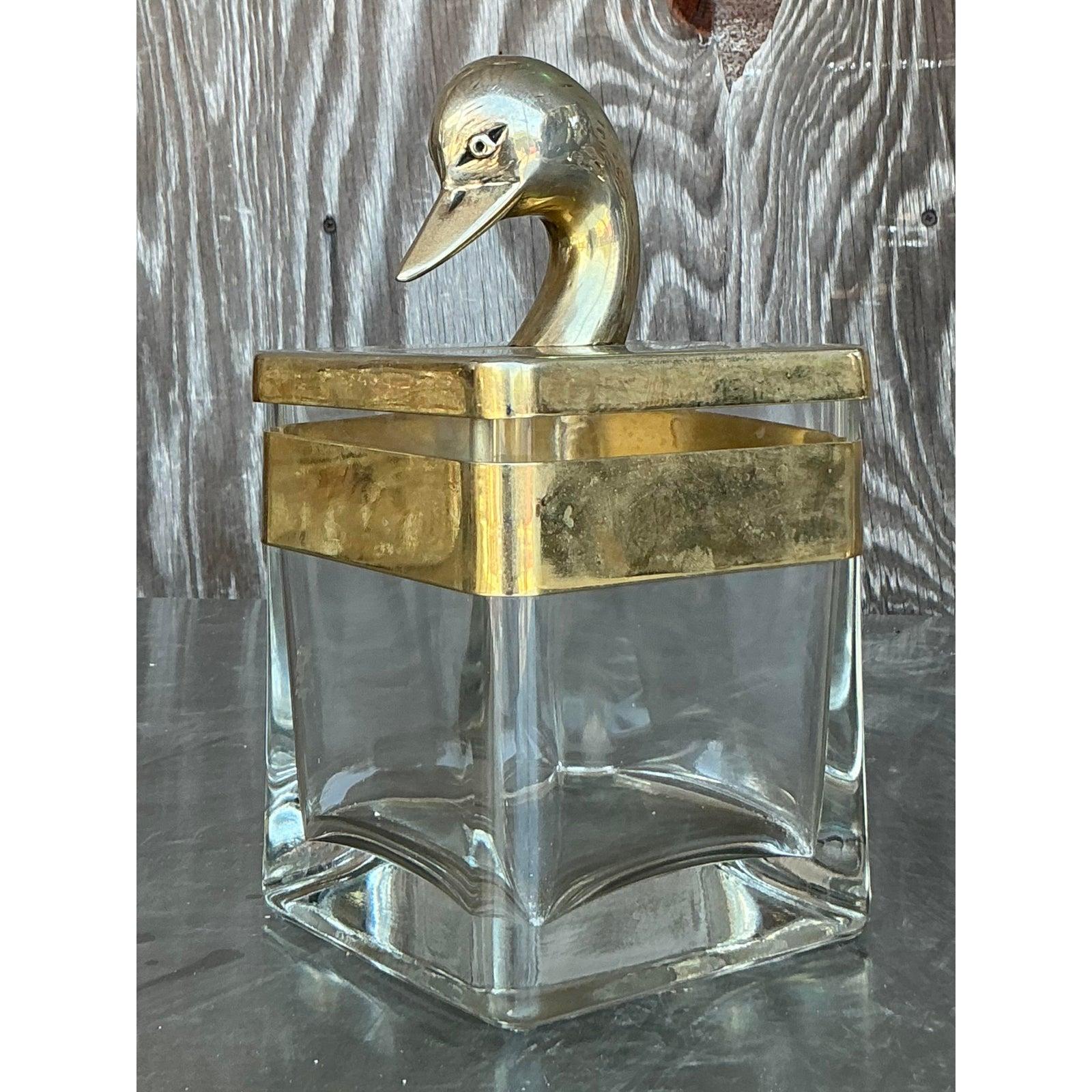 XX secolo Canestro d'ottone e vetro vintage Regency in vendita
