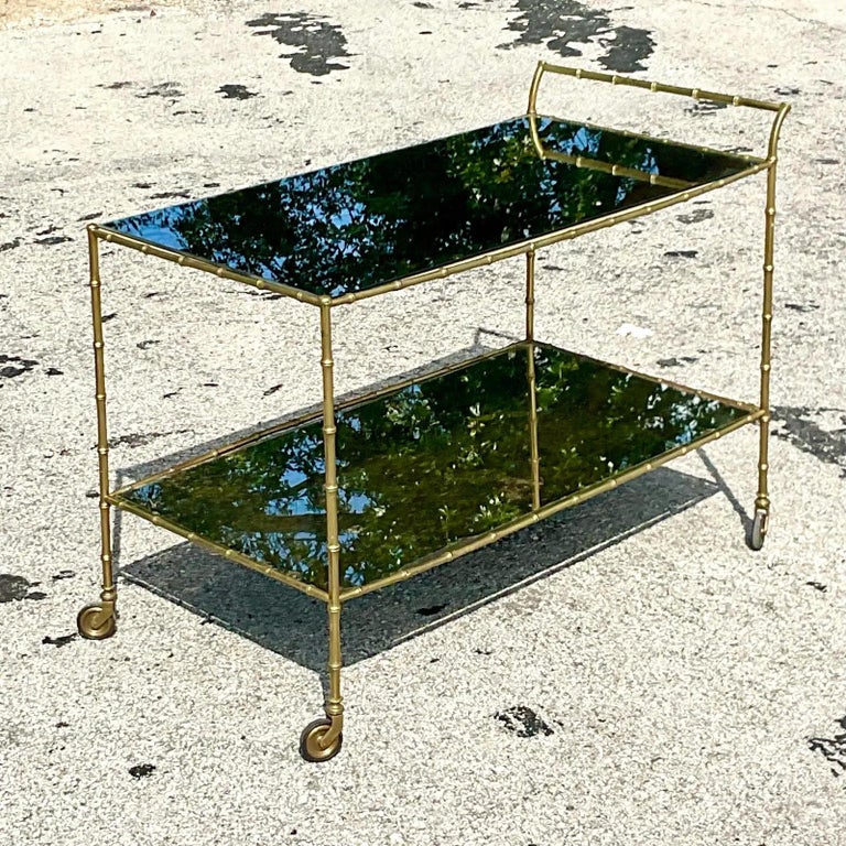 Vintage Regency Brass Bamboo Bar Cart For Sale at 1stDibs