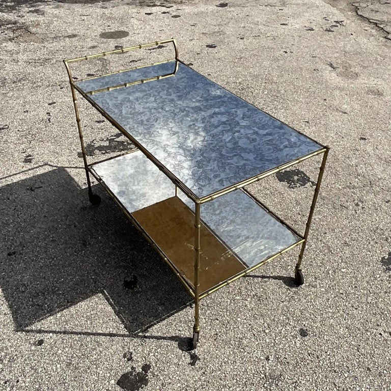 Vintage Regency Brass Bamboo Bar Cart For Sale at 1stDibs