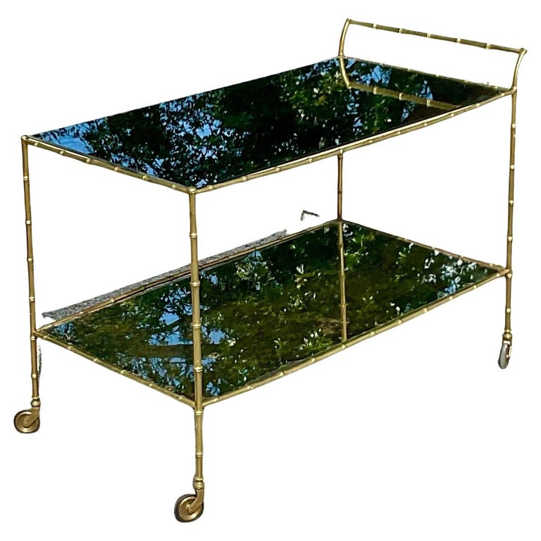Vintage Regency Brass Bamboo Bar Cart For Sale at 1stDibs