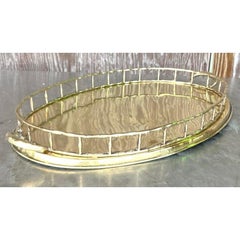 Vintage Regency Brass Bamboo Gallery Tray