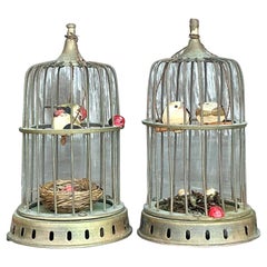 Paire de cages à oiseaux en laiton Vintage Regency