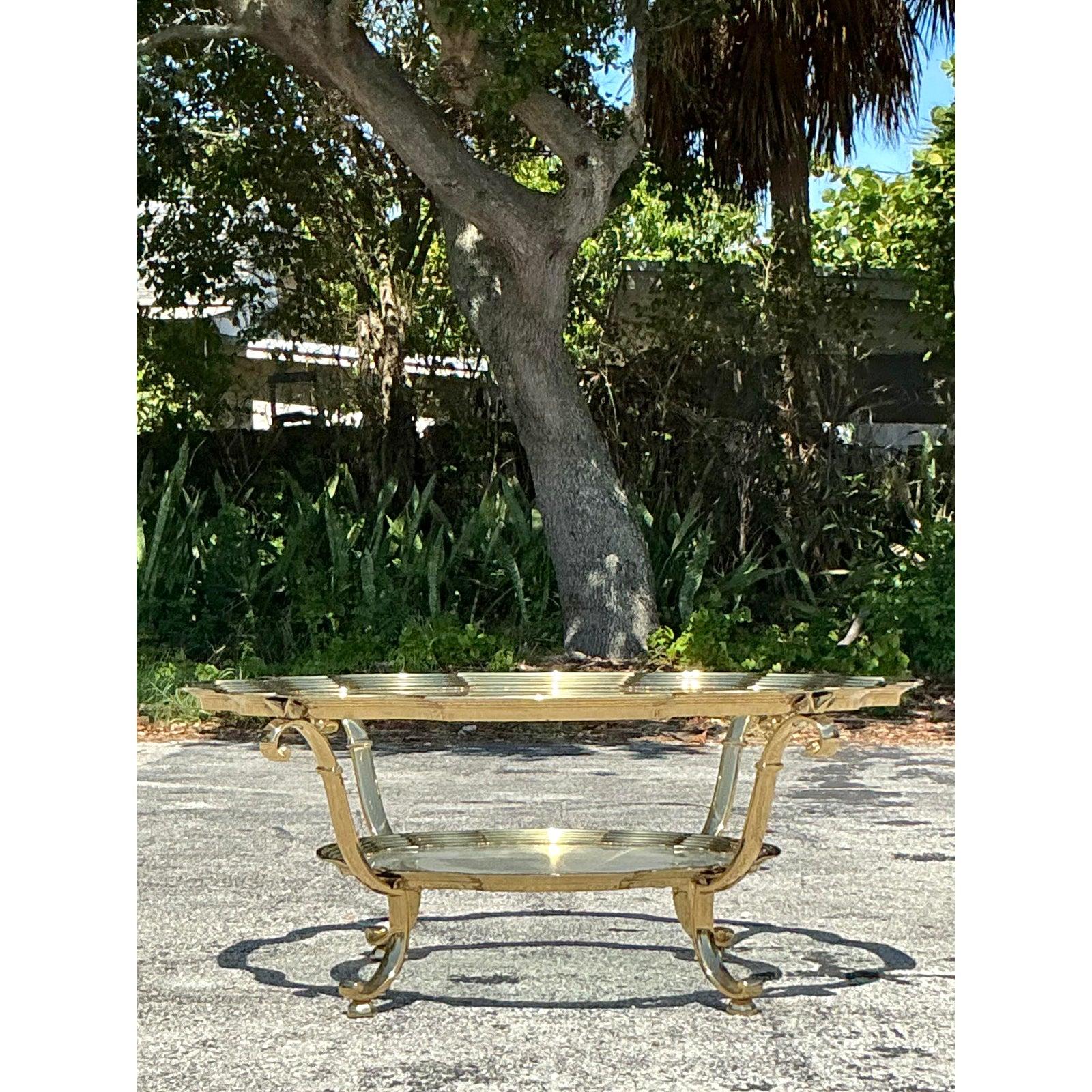 Hollywood Regency Vintage Regency Brass Coffee Table After LaBarge For Sale
