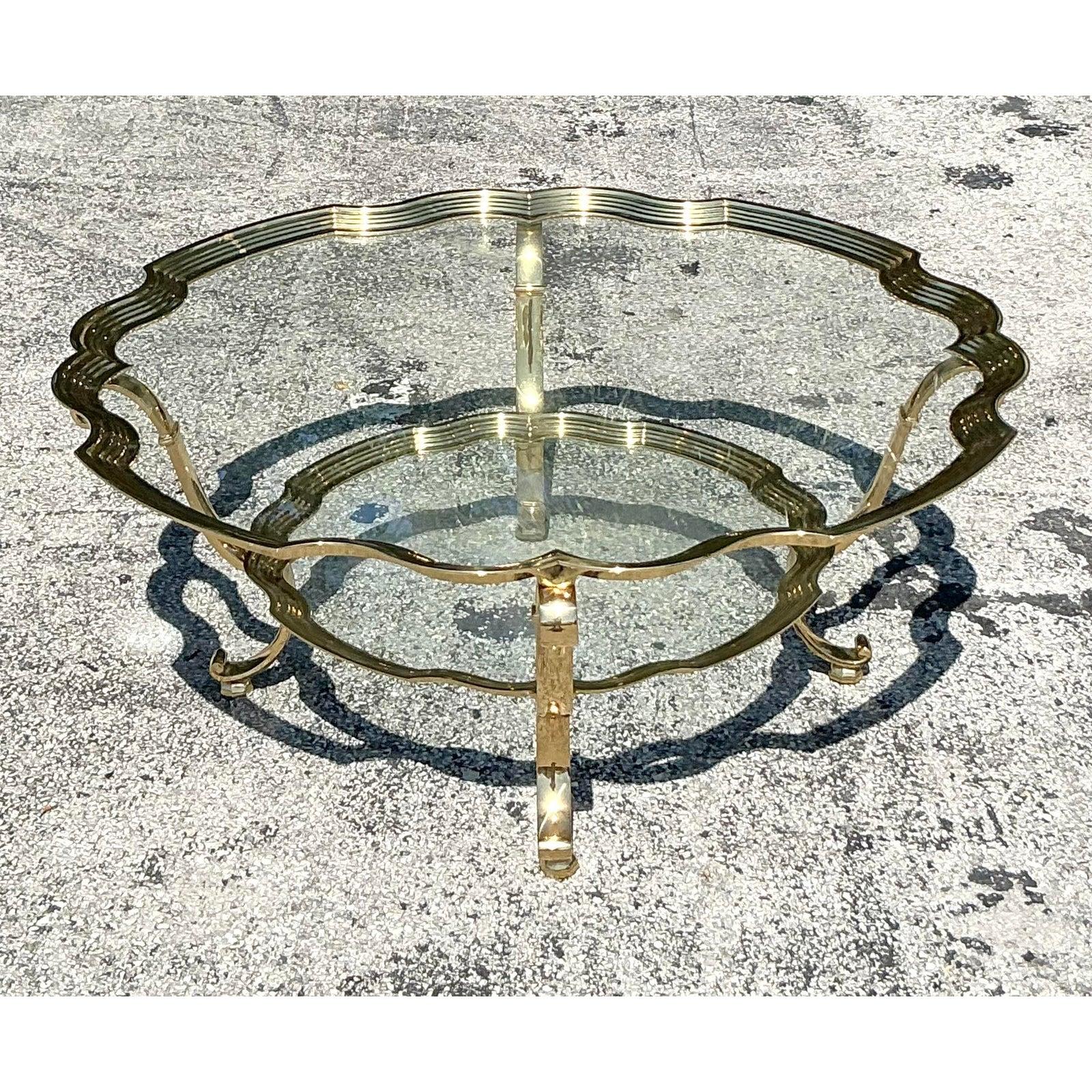 American Vintage Regency Brass Coffee Table After LaBarge For Sale