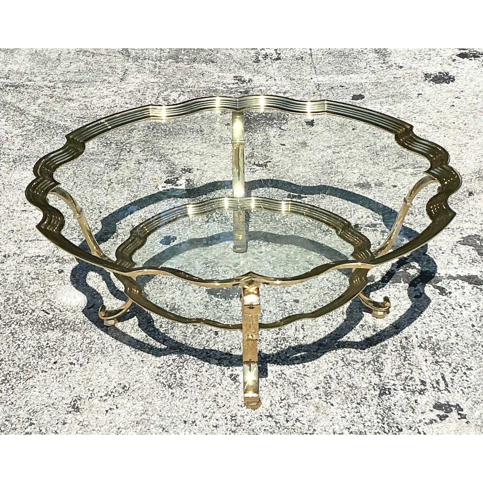 Vintage Regency Brass Coffee Table After LaBarge In Good Condition For Sale In west palm beach, FL