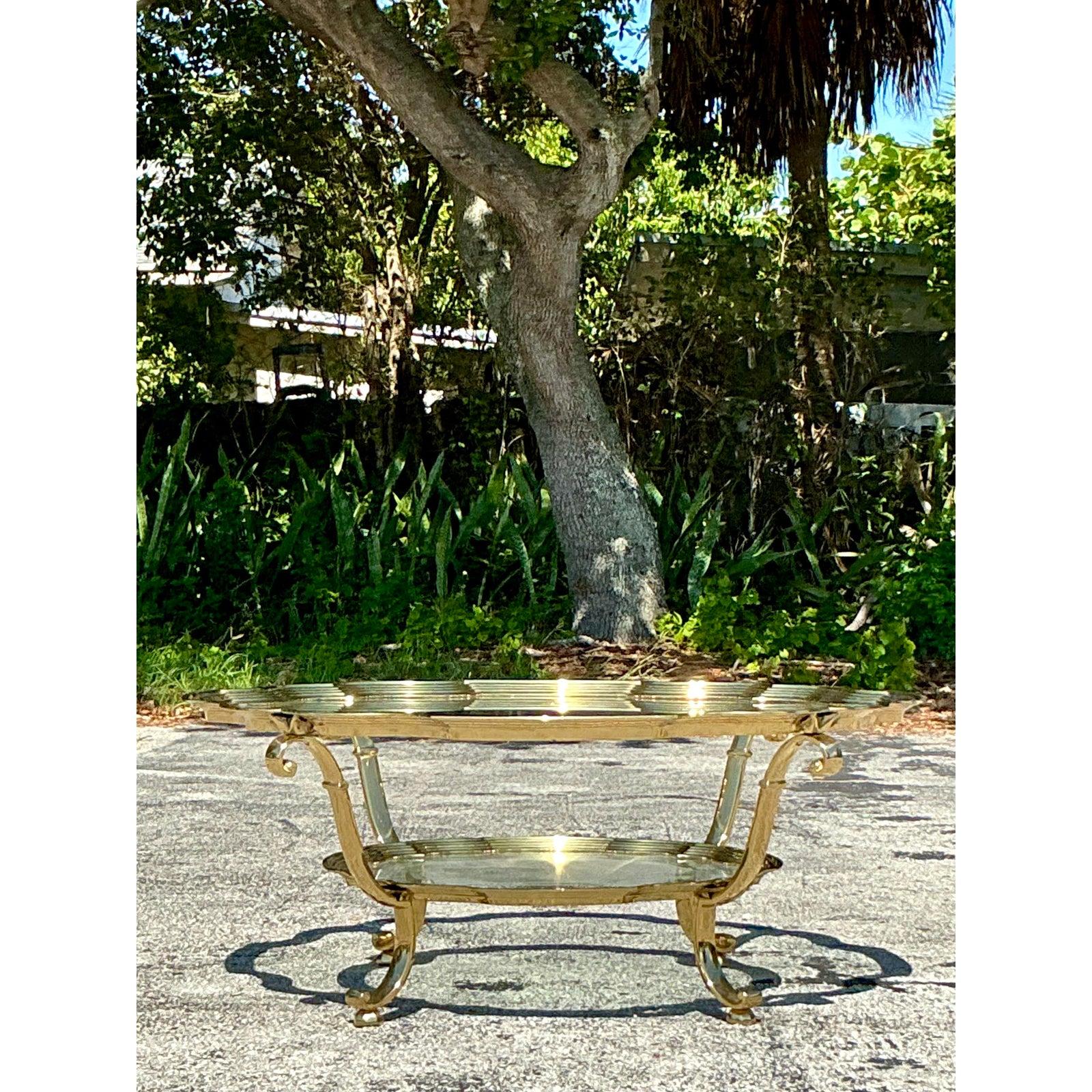 20th Century Vintage Regency Brass Coffee Table After LaBarge For Sale