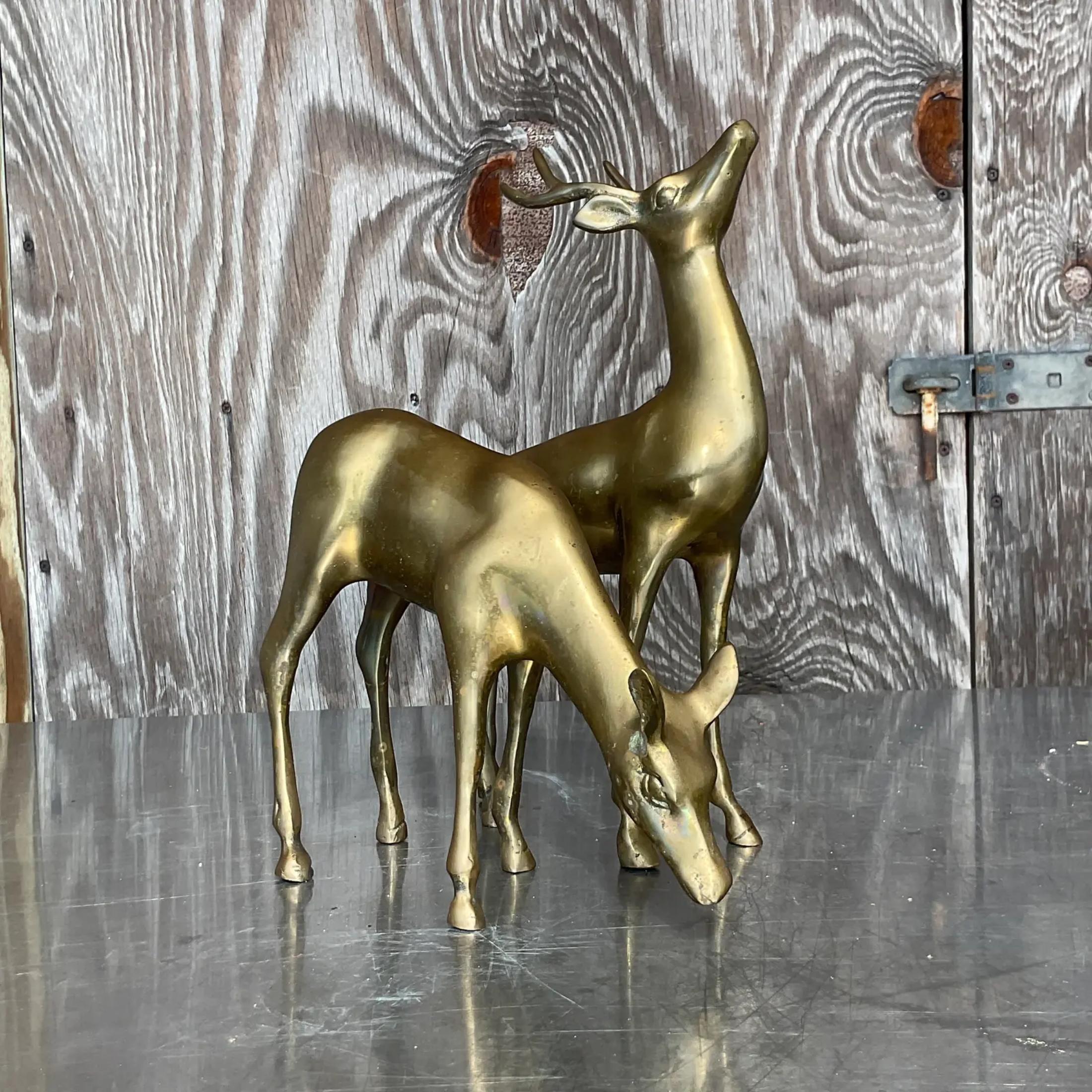 Vintage Regency Brass Deer - a Pair In Good Condition For Sale In west palm beach, FL