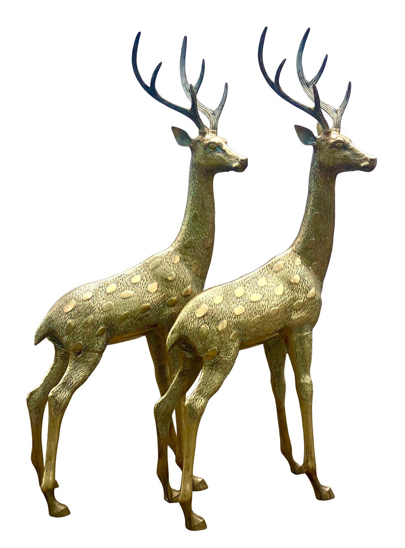 20th Century Vintage Regency Brass Deer, a Pair