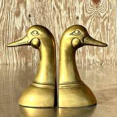 Vintage Regency Brass Duck Head Bookends - Set of 2