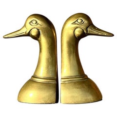 Vintage Regency Brass Duck Head Bookends - Set of 2
