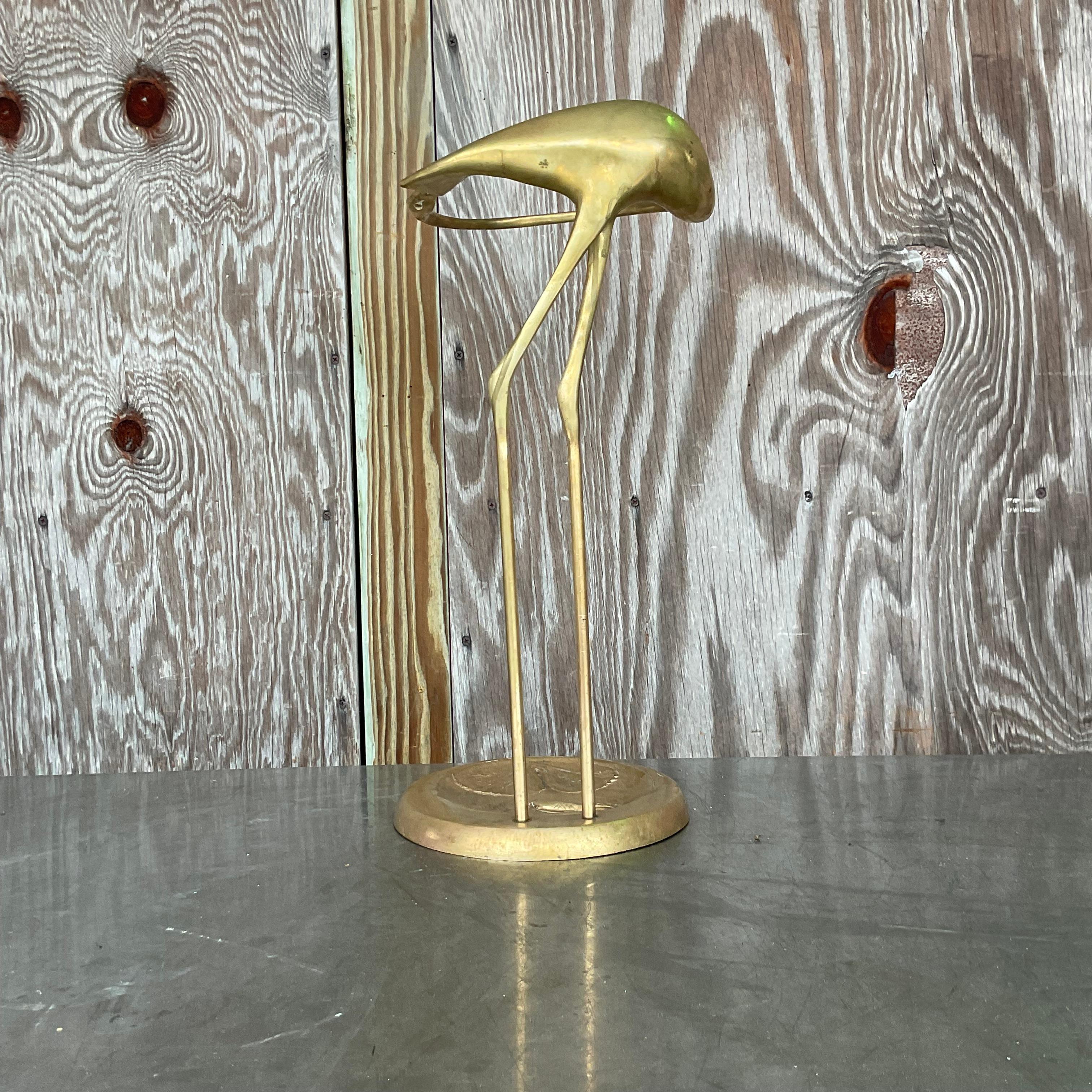 Vintage Regency Brass Flamingo Umbrella Stand In Good Condition For Sale In west palm beach, FL