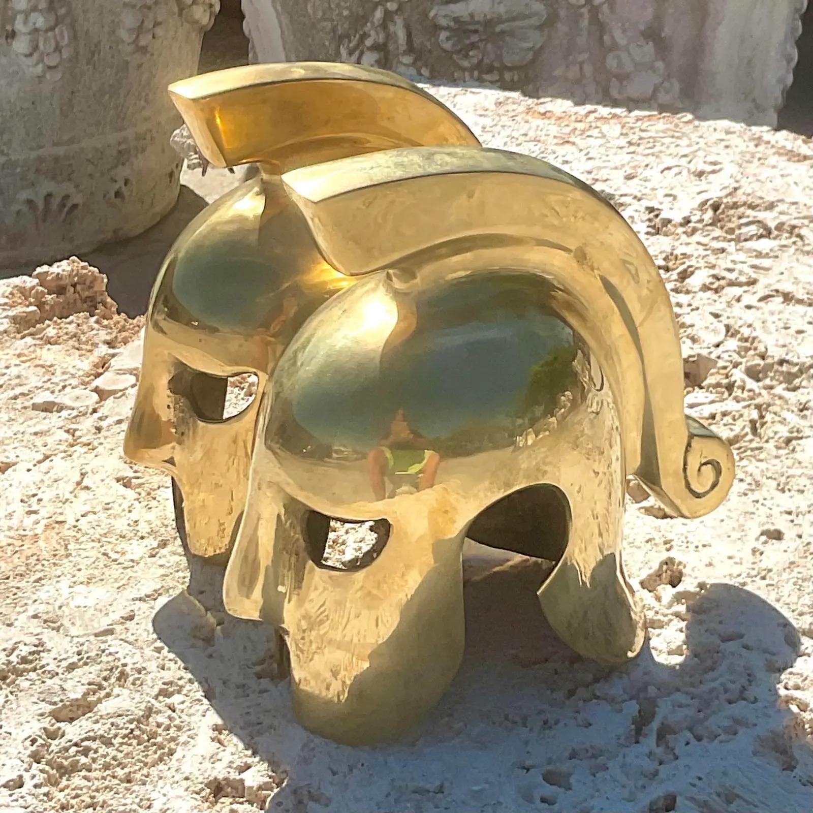 20th Century Vintage Regency Brass Gladiator Helmet Bookends - a Pair For Sale