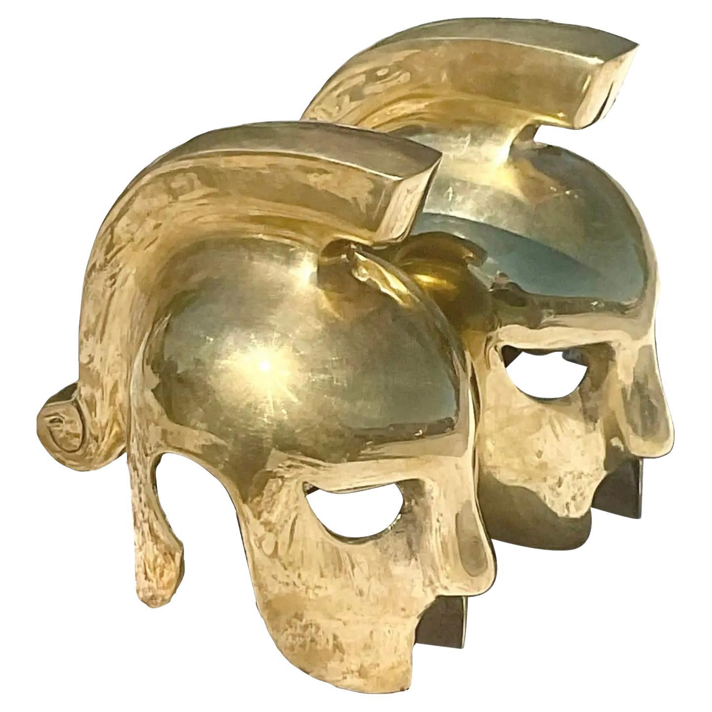 Vintage Regency Brass Gladiator Helmet Bookends - a Pair For Sale