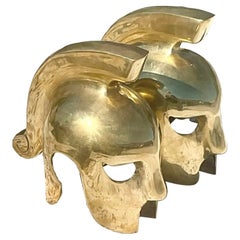 Vintage Regency Brass Gladiator Helmet Bookends, a Pair