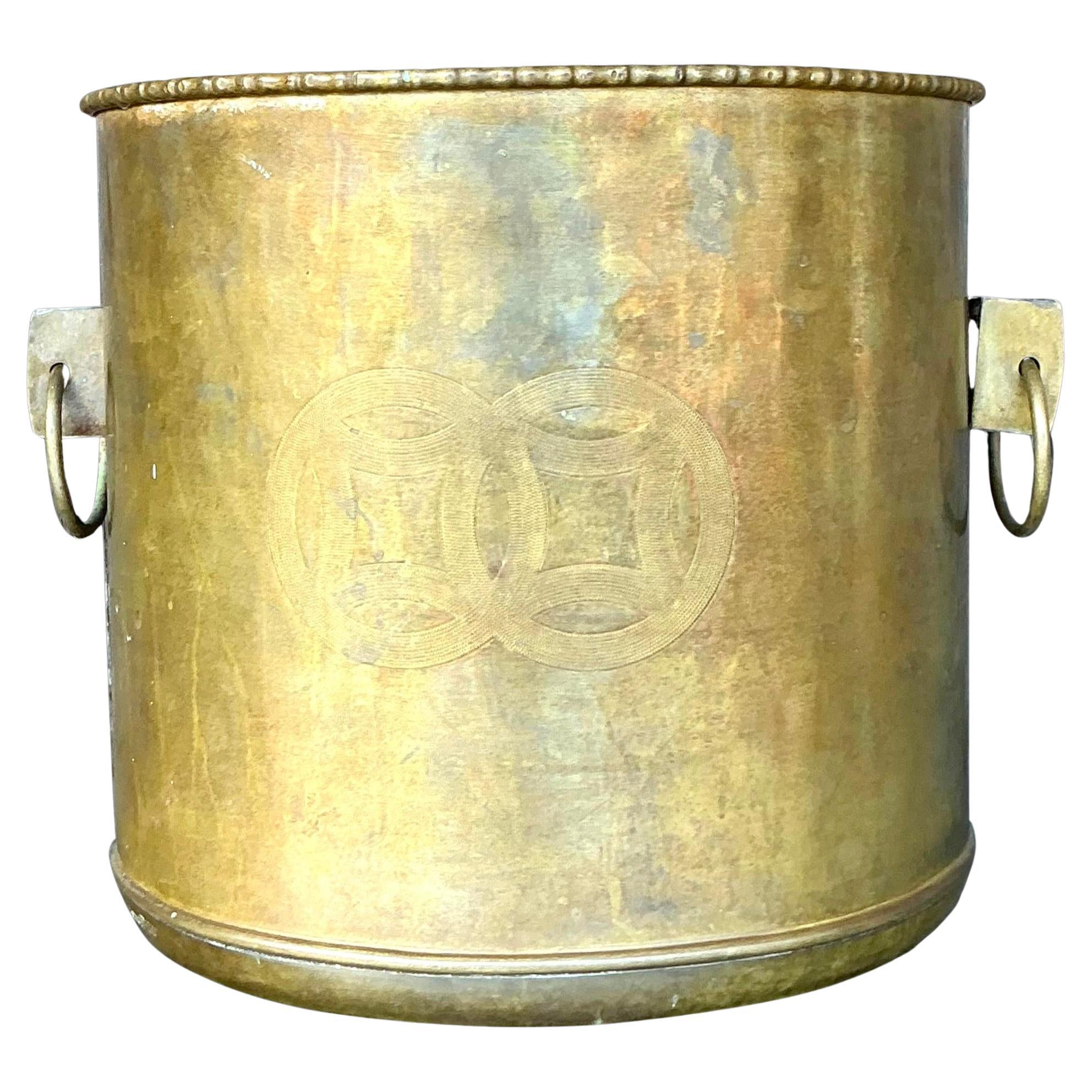 Vintage Regency Brass Medallion Planter